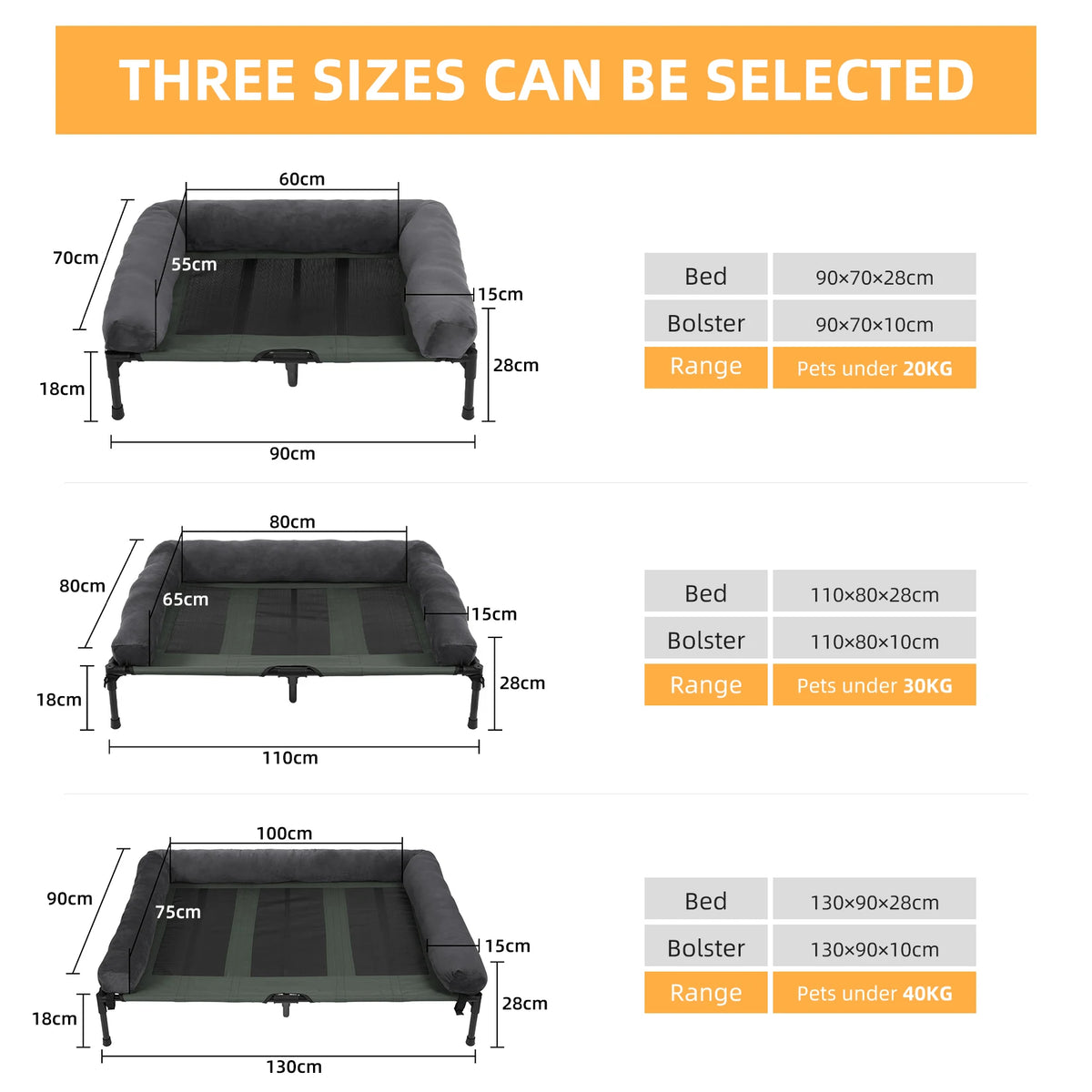 Dog Bed for Dogs and Cats Indoor Outdoor Elevated Pet Lounger Bed with Detachable Plush Bolster Cooling Summer L XL 2XL