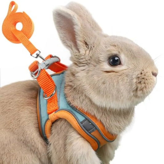 Adjustable Bunny Harness and Leash Set, Rabbit Vest Supplies(Orange S/M)