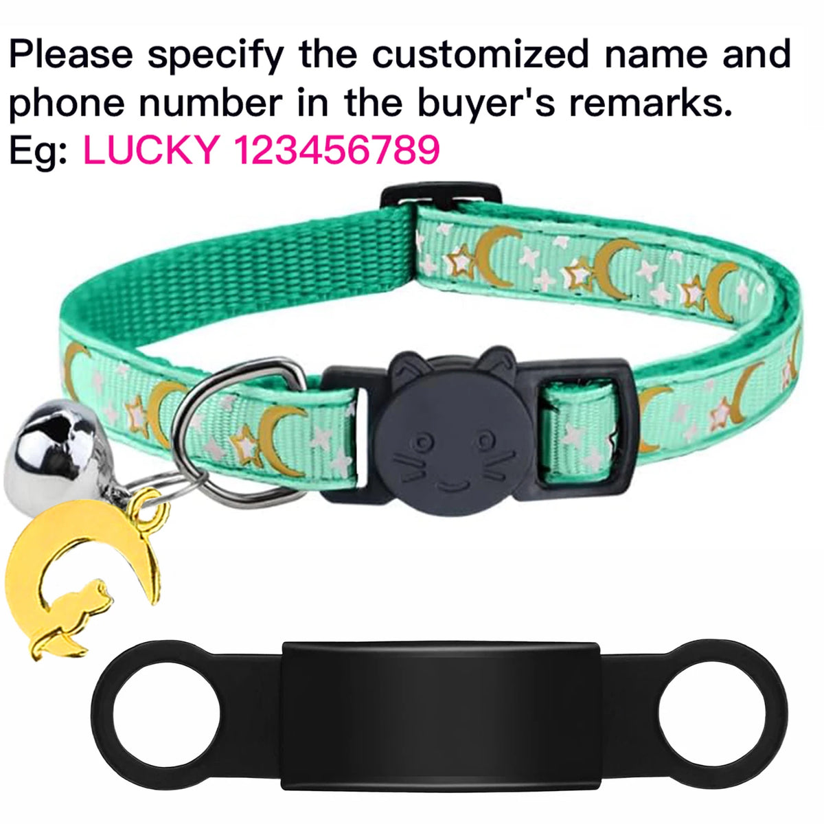 Custom Glow Cat Collar Free Engraved Anti‑Lost Pet ID Nameplate Necklace With Bell Moon Charm For Puppy Kitten Personalized Pet Safety Accessory Supply