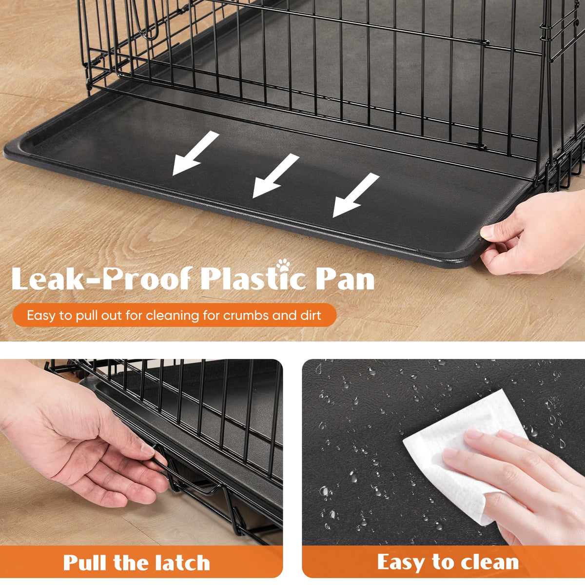 JHK 48 Inch Double Door Folding Metal Wire Dog Cage with Plastic Leak-Proof Pan Tray Extra Large Pet Kennel for Outdoor Travel