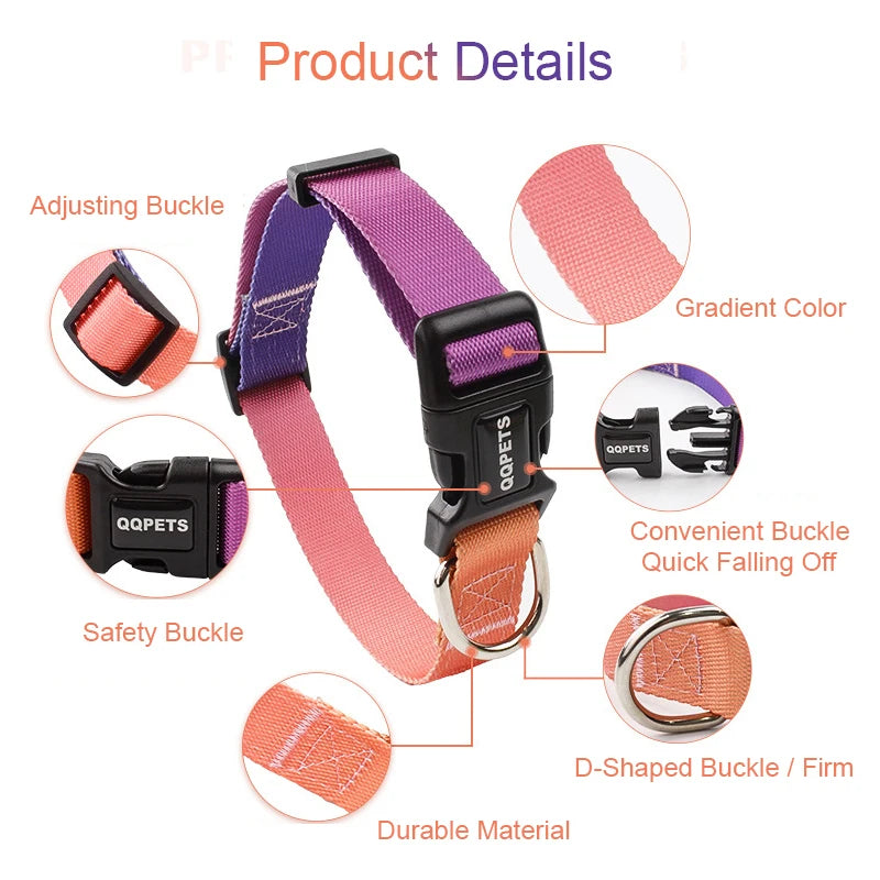 Nylon Adjustable Dog Collar Leash Lead Pet Cat Dog Collar Traction Leash Suitable for Small Large Dogs Bulldog Pugs Beagle
