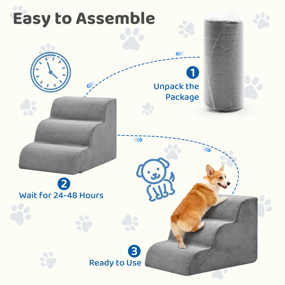 JHK 3-5 Step High-Density Foam Dog Stairs Ramp for Small Dogs Curved Pet Dog Steps Indoor Non-Slip Pet Ladder Ramp Stairs