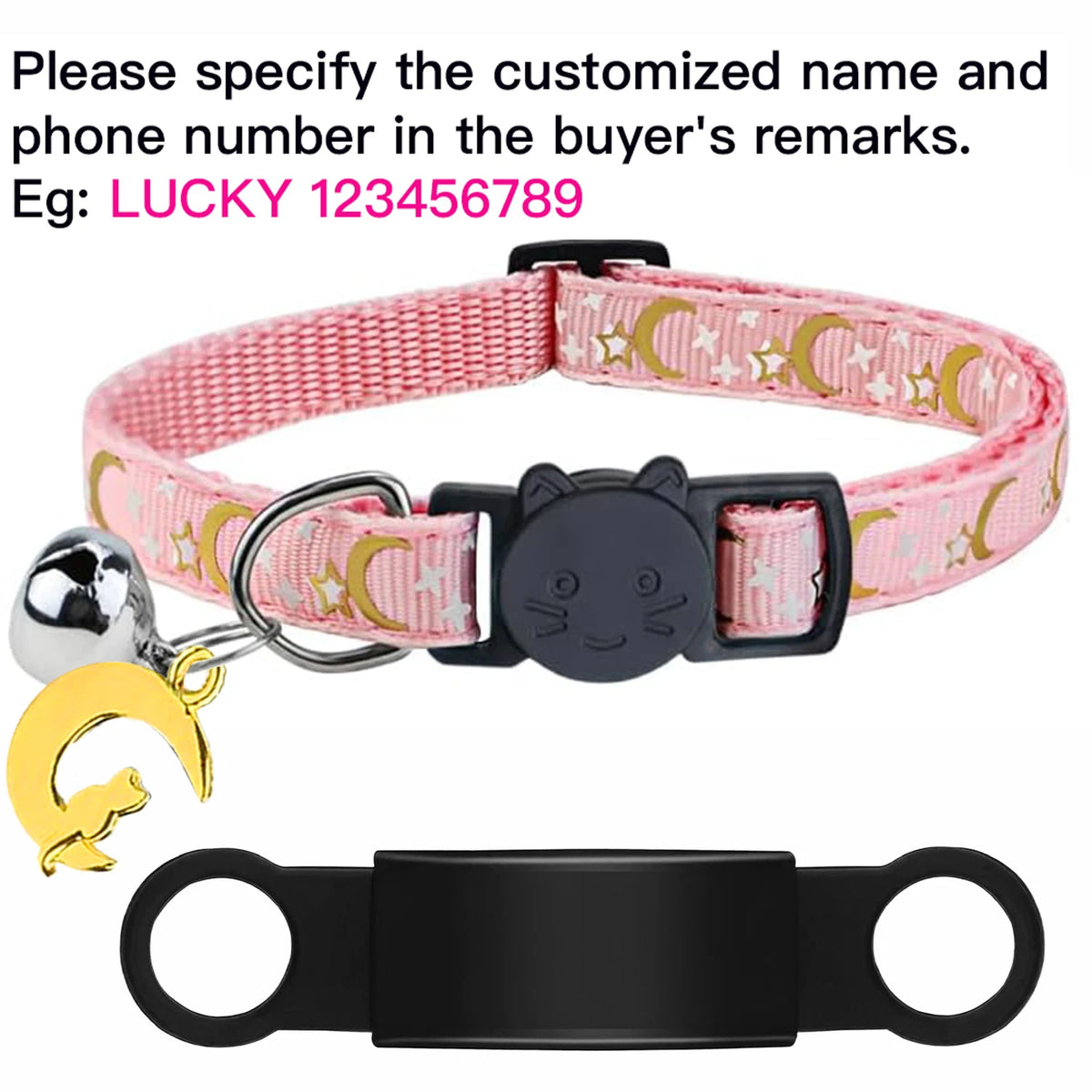 Custom Glow Cat Collar Free Engraved Anti‑Lost Pet ID Nameplate Necklace With Bell Moon Charm For Puppy Kitten Personalized Pet Safety Accessory Supply