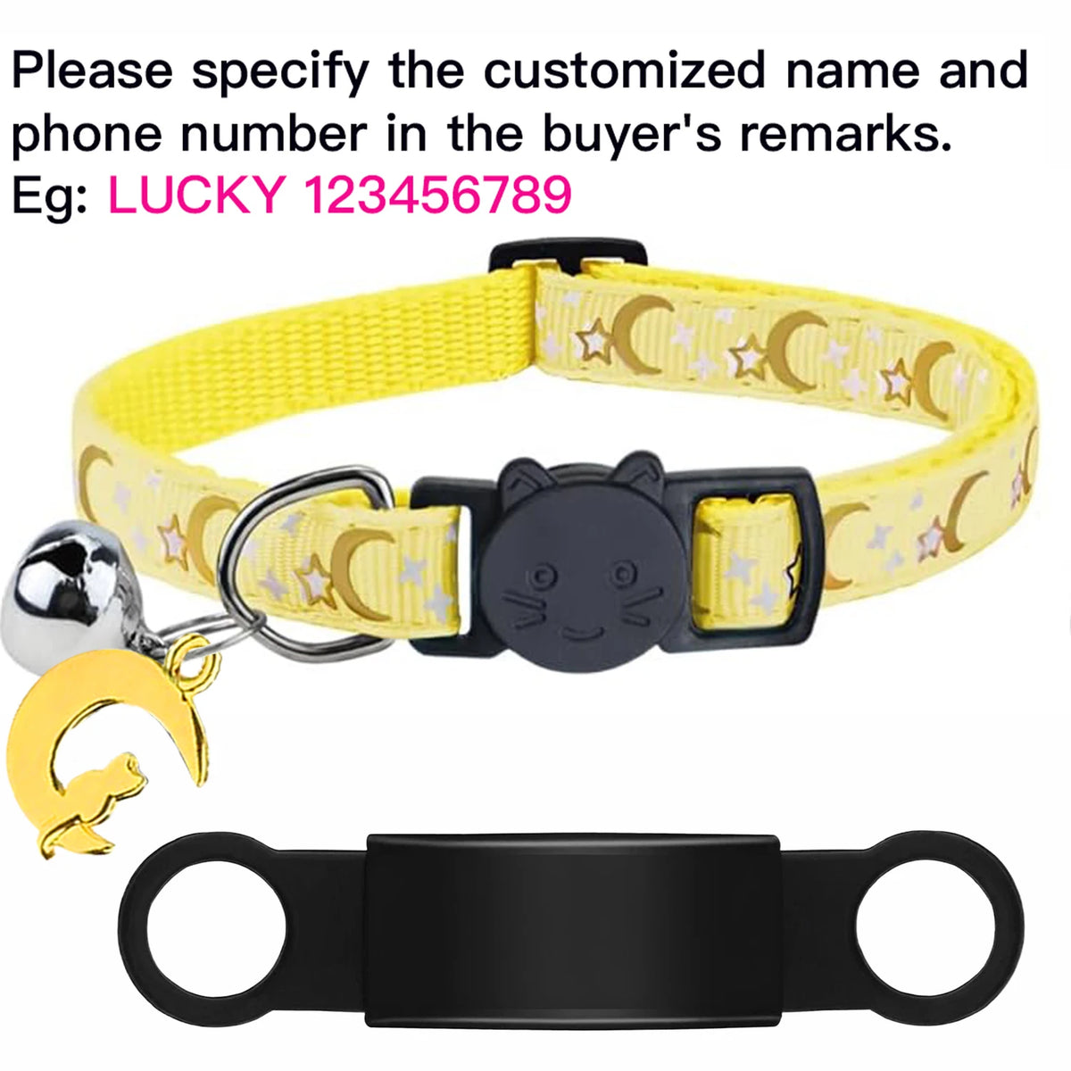Custom Glow Cat Collar Free Engraved Anti‑Lost Pet ID Nameplate Necklace With Bell Moon Charm For Puppy Kitten Personalized Pet Safety Accessory Supply