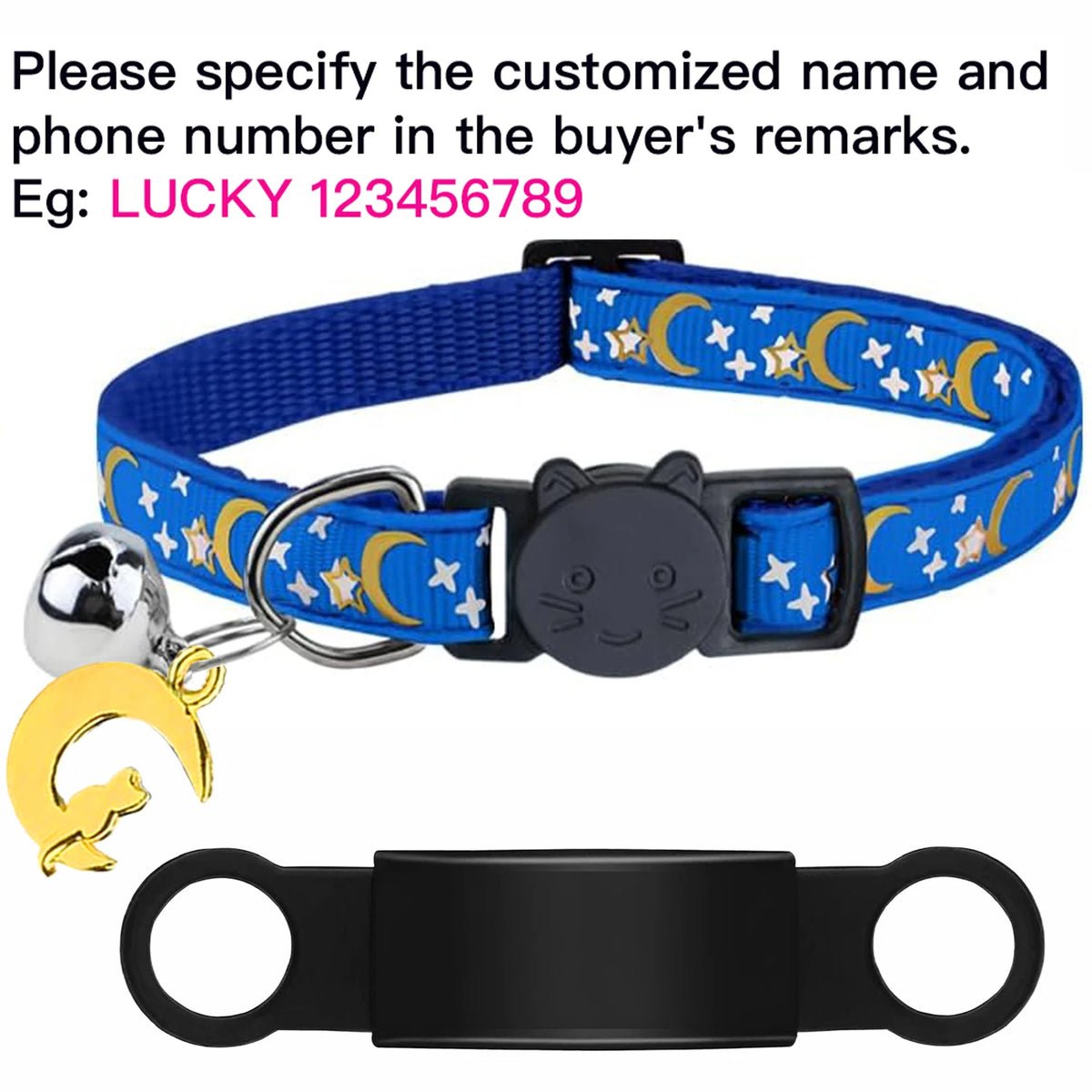 Custom Glow Cat Collar Free Engraved Anti‑Lost Pet ID Nameplate Necklace With Bell Moon Charm For Puppy Kitten Personalized Pet Safety Accessory Supply