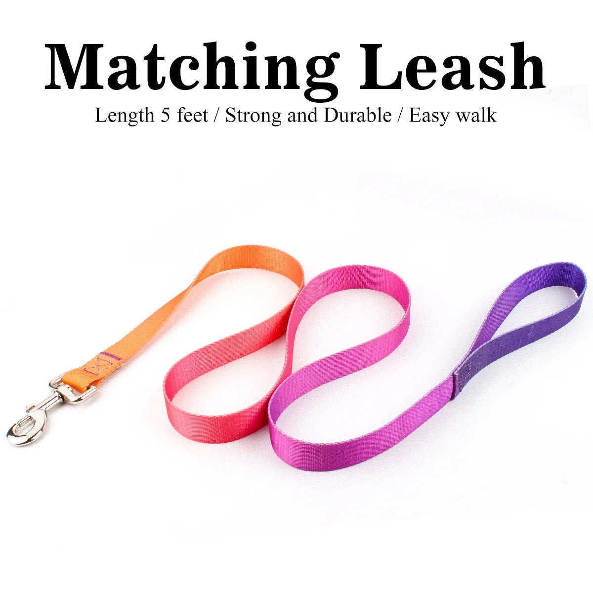 Nylon Adjustable Dog Collar Leash Lead Pet Cat Dog Collar Traction Leash Suitable for Small Large Dogs Bulldog Pugs Beagle