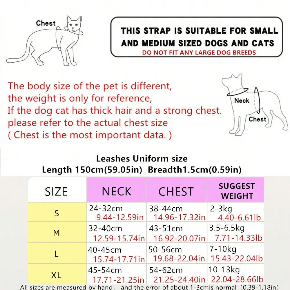 Cute Pet Harness And Leash Set For Small Dogs, Anti-Escape Cat Leash, Adjustable Cat Vest, All Seasons Suitable For Outdoor Walking