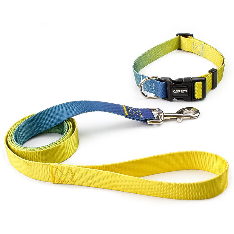 Nylon Adjustable Dog Collar Leash Lead Pet Cat Dog Collar Traction Leash Suitable for Small Large Dogs Bulldog Pugs Beagle