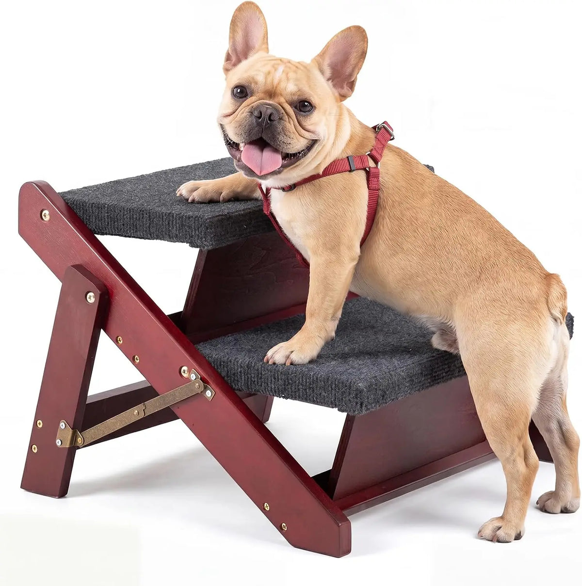 Pet Stairs/Pet Steps - 3-in-1 Foldable Stairs & Ramp for Beds and Cars - Portable Dog/Cat Ladder Up to 220 Pounds - Great for Small and Older Animals(Brown)