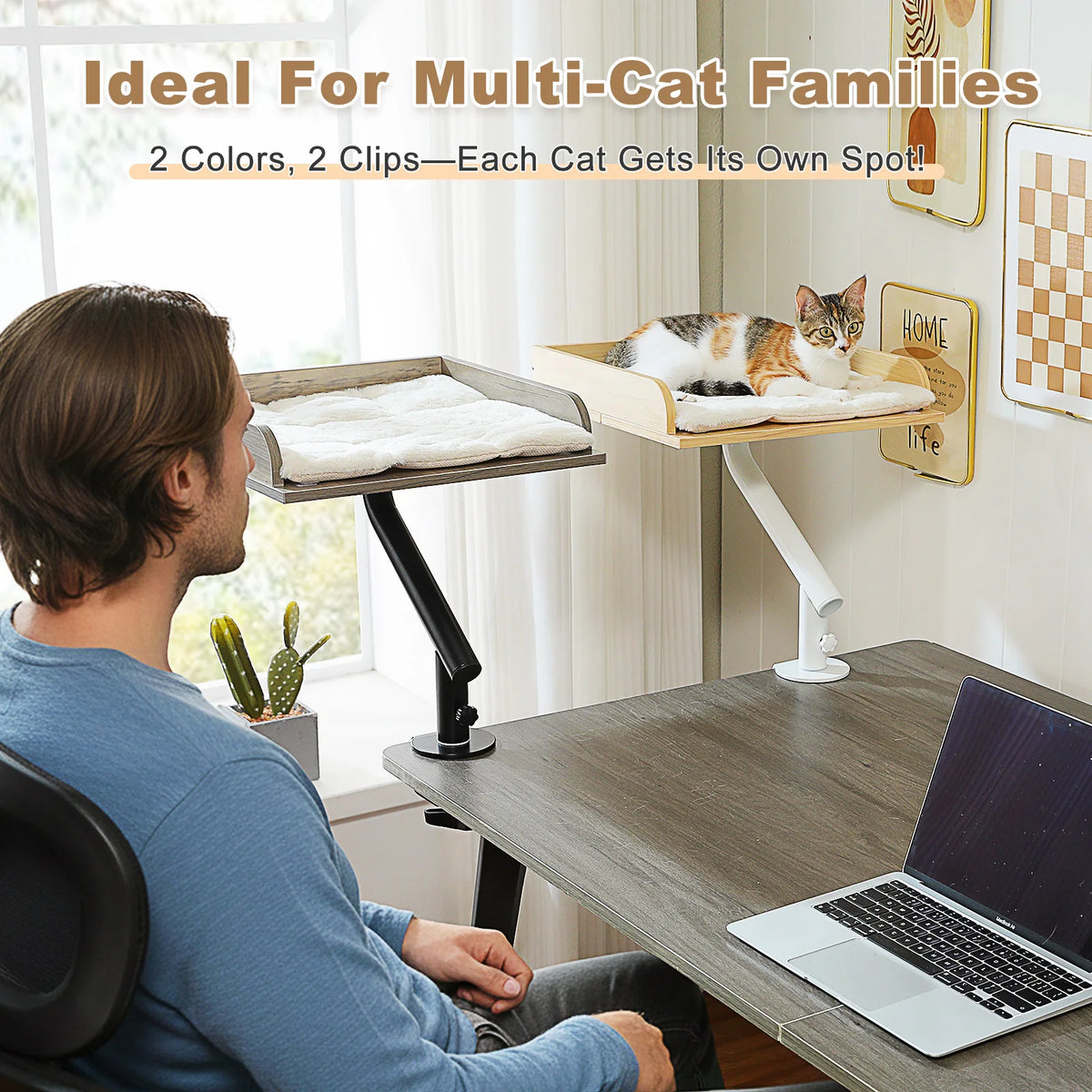 Cat Desk Bed, 360° Rotatable Cat Bed Stand for Indoor Cats, Adjustable Cat Basket, Cats Hammock for Table, Soft Cat Bed for Desk